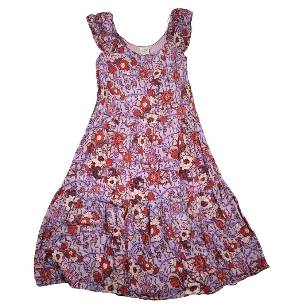Knox ROSE Womens Small Floral Tiered Maxi Dress Lined Flowy Short Flutter Sleeve
